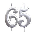 MAGJUCHE Silver 65th Birthday Numeral Candle, Number 65 Cake Topper Candles Party Decoration for Women or Men