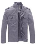 WenVen Men's Casual Cotton Jacket Outdoor Lightweight Leisure Jacket Classic Full-Zip Jacket Military Jacket Light Grey M