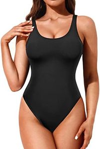 Tempt Me Women High Cut One Piece Swimsuit Low Back Scoop Neck Retro 80s Bathing Suit, Black, Small