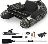 SPOTRAVEL Inflatable Fishing Float Tube, Fishing Boat with Pump, Adjustable Straps, Paddle, Rod Holder & Flippers, 150KG/330LBS Load Capacity Fly Fishing Belly Boat for Lake River (Camouflage)