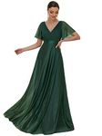 Ever-Pretty Ladies Evening Dresses Deep V-Neck High-Waisted Flutter Sleeve Dark Green 24