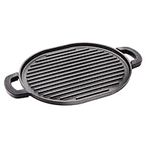 Nuwave Cast Iron Grill, 12.42”x10.21” Non-Stick Grilling Surface, Deep Grill Ridges, Pre-Seasoned, Stay-Cool Silicone Handles, Easy-to-Clean, Oven Safe, Stovetop, BBQ, Fire & Smoker, Induction-Ready