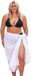 Capriosca Women's 100% Cotton Pom Pom Sarong Beach Wrap Cover Up Plus Size Ladies Resort Wear Pool Skirt (White)