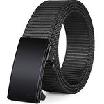 FAIRWIN Men's Ratchet Web Belt,1.25 inch Nylon Automatic Buckle Belt, No Holes Invisible Belt for Men(Black,M)