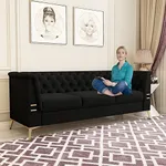 ANTTYBALE 82" Mid Century Modern Sofa for Living Room Velvet Couch Chesterfield Sofa with Gold Legs for Bedroom Office (Black)