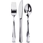 300 Plastic Silverware Set, Silver Plastic Cutlery Set, Disposable Silverware Set | 100 Plastic Forks, 100 Plastic Spoons, 100 Plastic Knives | Heavy Duty Bulk Disposable Flatware Plastic Utensils Set