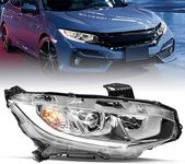 VehicleAid LED DRL Headlight Assembly Compatible with [Halogen Type] 2016-2021 Honda Civic Chrome Housing Projector Headlamp (Passenger Right Side)