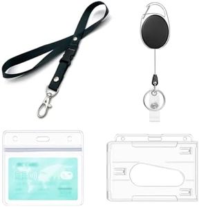 Rétractable Porte Badge, Cordon Avec Porte Carte, ensemble 4 pièces comprenant - Clip Bobine, Cordon, Porte Badges transparentes et porte-cartes d'identité étanches (1 Set)