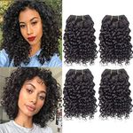 Selina Brazilian Curly Hair Bundles 4 Bundles Kinky Curly Short Human Hair Brazilian Virgin Human Hair 50 Gram/Bundle (8 8 8 8, Natural Color)