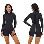 MWTA Womens Shorty Wetsuit, 2mm Neoprene Long Sleeve Swimsuit with Back Zip, Offers UV Protection, Wetsuit for Diving Snorkeling Swimming Surfing, Size 14