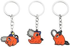 rongji jewelry Anime Chainsaw Man Pochita Keychains Hayakawa Aki Power Cosplay Metal Key Chains Backpack Accessory for Men, 3pcs Set a, Medium