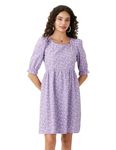 Amazon Brand - Symbol women's Cotton Fit and Flare Knee-Length Dress (SB-SS23-WDR-303_Lavender_M)