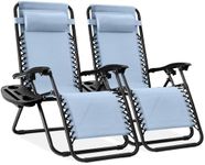 Best Choice Products Set of 2 Adjustable Steel Mesh Zero Gravity Lounge Chair Recliners w/Pillows and Cup Holder Trays - Dusty Blue/Black
