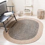 SAFAVIEH Braided Collection 4' x 6' Oval Beige/Black BRD904B Handmade Country Cottage Reversible Wool Entryway Foyer Living Room Bedroom Kitchen Area Rug