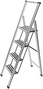 WENKO 4 Step Ladder, Aluminum Folding Step Stool with Wide Anti Slip Steps, Heavy Duty Step Stool, Hold up to 330lbs, Lightweight Indoor Outdoor Ladder, 17.3 x 60.2 x 2.2 in, Silver