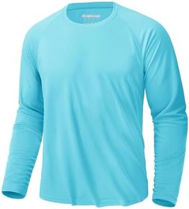 KEFITEVD Sun Shirts for Men Long Sleeve Quick Dry Performance Hiking Shirt Men Sun Protection Shirts Active Running Moisture Wicking T-Shirts Ice Blue