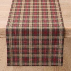 Solino Home 100% Pure Linen Table Runner Brown, Hunter's Plaid 14 x 156 in