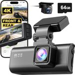 REDTIGER F7N 4K Car Dash Camera with 64GB Card, Front 4K/2.5K and Rear 1080P Dash Camera for Car, Built-in WiFi/GPS, APP Control, 3.18'' IPS Screen,170° Wide Angle, Parking Monitor