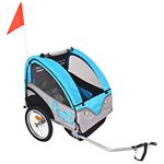 vidaXL Kids' Bicycle Trailer - Grey and Blue Heavy-Duty Steel Frame, 1-2 Child Space, 30 kg Load Capacity, Large Storage, All-Weather Canopy