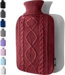 Hot Water Bottle with Cover - Premium Soft Knitted Cover - 1.8l Large Capacity - Hot Water Bag for Pain Relief, Neck and Shoulders, Back & Cosy Nights - Great Gift for Women (Burgundy)