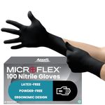 Ansell MicroFlex 93-852 Disposable Gloves, Latex and Powder-Free, Food Certified, Chemical and Mechanical Protection, Multipurpose Professional, Black Size M (100 Pieces)