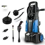 Hyundai 1900w Electric Pressure Washer, 6x Attachments 2100psi 145bar Jet Wash With 6.5l/min Flow Rate, Portable Pressure Washer, 5m Cable, 3 Year Warranty Blue