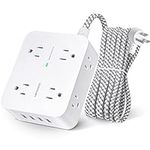 Surge Protector Power Bar - 8 Widely Outlets with 4 USB Charging Ports, 3 Side Power Strip with 5Ft Braided Extension Cord, Flat Plug, Wall Mount, Desk USB Charging Station for Home Office