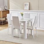 NICEME 75x75cm Square Dining Table and Chairs Set, Small Dining Room Set High Gloss Dining Table with Chairs Home Furniture (White Faux Leather, White Table with 4 Chairs)