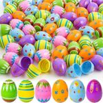 JOYIN 100 Pcs Plastic Printed Bright Easter Eggs 2.3" Tall for Easter Hunt, Basket Stuffers Fillers, Classroom Prize Supplies, Filling Treats and Party Favor