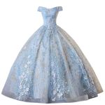 Vjjllst Women's Off Shoulder Quinceanera Dresses Shiny Tulle Long Prom Dress Quinceanera Party Gown for Sweet 16 Girls, Light Blue, 4