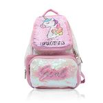 Adson Reversible Holographic Sequin Sequence Unicorn School Backpack Bag for Girls (Light Pink)