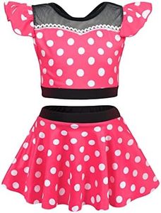 WonderBabe Minnie Bathing Suit Girls Two-Piece Swimsuit Party Tankini Suits Ruffles Beach Surf Swimming Swimwear Bikini Set size 3-4t Rose Red