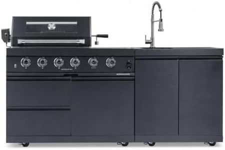 46" Outdoor Kitchen Bar Gas Grill Island, 72000 BTU Stainless Steel BBQ Propane Barbecue Grill with 4 Burners, Side Burner, Rotisserie Kit, Granite Countertop, Sink & Faucet