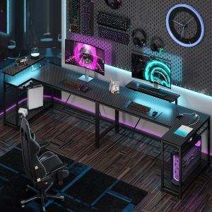 Bestier L-Shaped Gaming Desk with RGB Lighting – Corner Computer Table