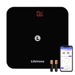 Lifetrons Thin Plus BMI Bluetooth Digital Body Weight Scale | Smart Weighing Bathroom Scale with Bright LED | Free Lifetrons Health App | batteries - Black [No Body Fat Function]