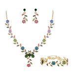 Clearine Women's Wedding Jewellery Set for Party Prom Leaf Cluster Flower Crystal Pendant Necklace Dangle Earrings Link Bracelet Set for Bridal Bride Bridesmaid Multicolour Gold-Tone