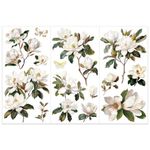 OLYCRAFT 3pcs/Set White Magnolia Rub on Transfers for Crafts and Furniture 30x15cm Flower Decor Transfer Stickers Vintage Floral Transfers for Wood Furniture Scrapbooking Home Decorations