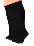 HUGH UGOLI Women Cotton Knee High Socks, Long Dress School Uniform Socks for Girls, Soft & Lightweight Boot Socks, Shoe Size: 5-8, Black, 4 Pairs