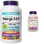 Webber Naturals Omega 3-6-9 1,200 mg Fish Oil + Magnesium 500 mg Tablets Bundle for Cardiovascular, Brain, Bone, and Muscle Health