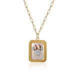 925 TRI-TONE MOP CZ MINNIE DOG TAG PAPERCLIP NECKLACE