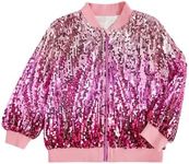 Floerns Girl's Contrast Sequin Long Sleeve Baseball Collar Zip Up Bomber Jacket Pink 9Y