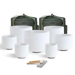 432HZ 6-12 Inch Crystal Singing Bowl Set of 7 with 2 Pcs Green Heavy Carrying Case bag, Frosted Quartz Crystal Sound Healing bowls for Chakra, Meditation, Sound Therapy