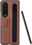 BOGATO™ Wallet Flip Case Cover with S Pen Slot for Samsung Galaxy Z Fold 4 Case | Samsung Galaxy Z Fold 4 Cover (Brown)