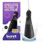 BURST Water Flosser for Teeth Cleaning – Cordless Water Flosser Picks for Plaque Removal Between Teeth, Braces & Dental Work – Electric & Portable Water Floss – Refillable 110mL Tank, 3 Modes – Black