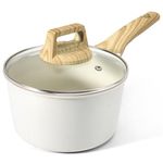 GiPP Nonstick Sauce Pan with Lid - 2.5L Small Sauce Pot Non Stick Cooking Pot with Stay-Cool Handle, Kitchen Pots Granite Saucepan Induction Compatible, PFOA Free(White, 18cm)