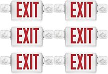 Sunco 6 Pack Red Exit Signs With Emergency Lights, Two Adjustable Square LED Lights, 94V-0 Fire Resistant, Backup Battery, 120-277V, Wall Or Ceiling Mount, Commercial Grade Double Sided UL