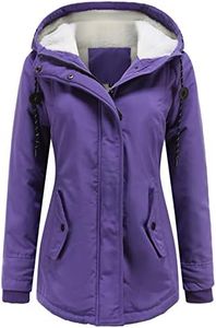 MODFUL Women's Warm Winter Coat Thicken Fleece Lined Parka Plus Size Jacket With Hood, Purple, Medium