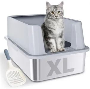 LEGOURNS Stainless Steel Litter Box XL, 24"x16"x12" Extra Large High Sided Metal Cat Litter Box with Lid and Scooper, Easy Clean, Non Stick & No Smell