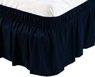 PiccoCasa Brushed Polyester Bed Skirt Wrap Around Three Fabric Sides Elastic Dust Ruffle, Easy Fit Wrinkle - with 15 Inch Drop Navy Blue Full