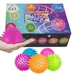 6 Spiky 6.5cm LED Flashing Bouncy Disco Balls with Light, Squishy Stress Relief Fidget Squeezy Spikey Ball Toy for OCD ADHD ADD & Autism High Anxiety Levels, Pet Toy or Baby Sensory Class (6_Pack)